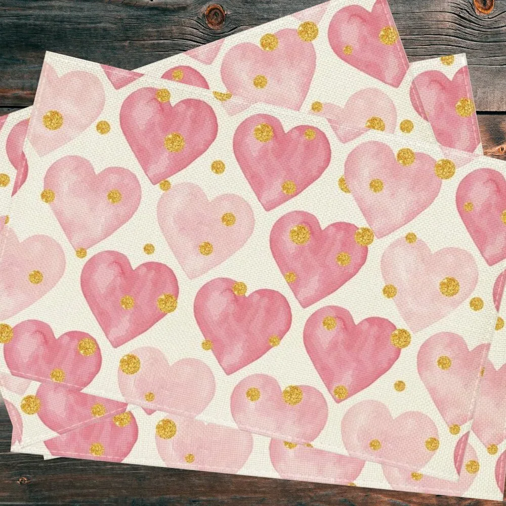 Valentines Day Placemats 4pc Pink Heart Table Decor Wedding Party Decorations